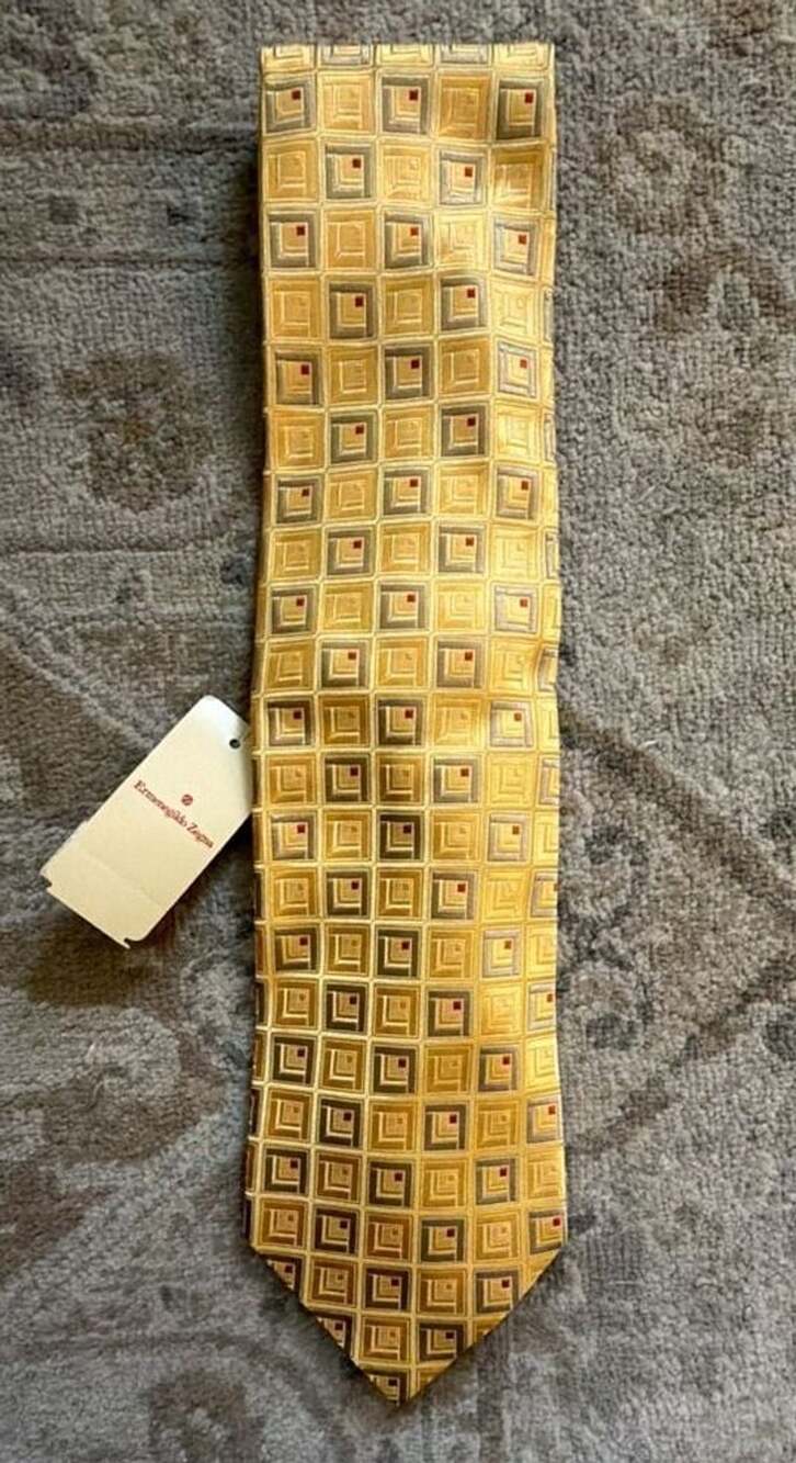 Ermenegildo Zegna Gold Geometric Silk Necktie